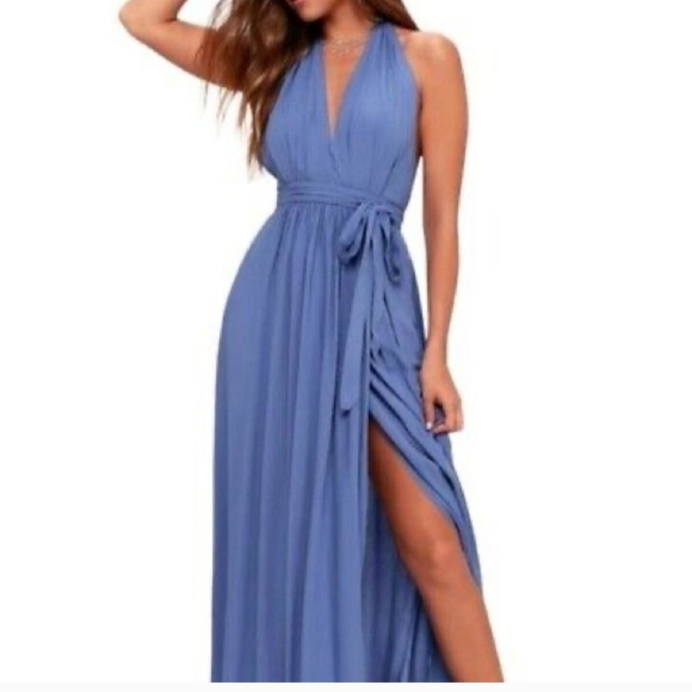 NWT MAGICAL MOVEMENT WRAP MAXI DRESS Lulus Periwinkle Blue Wrap Maxi Dress